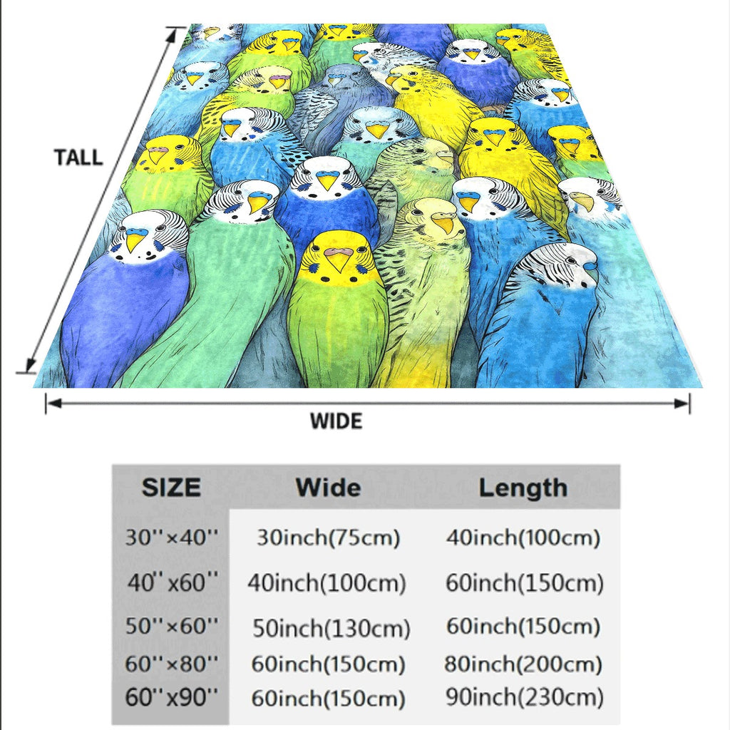 1pc Retro Parrot Collection Flannel Throw Blanket Soft Warm All-Season Couch Spread Machine Washable Polyester Blanket with Vintage Bird Patterns (Budgies Roosteratiels Lovebirds) for Home