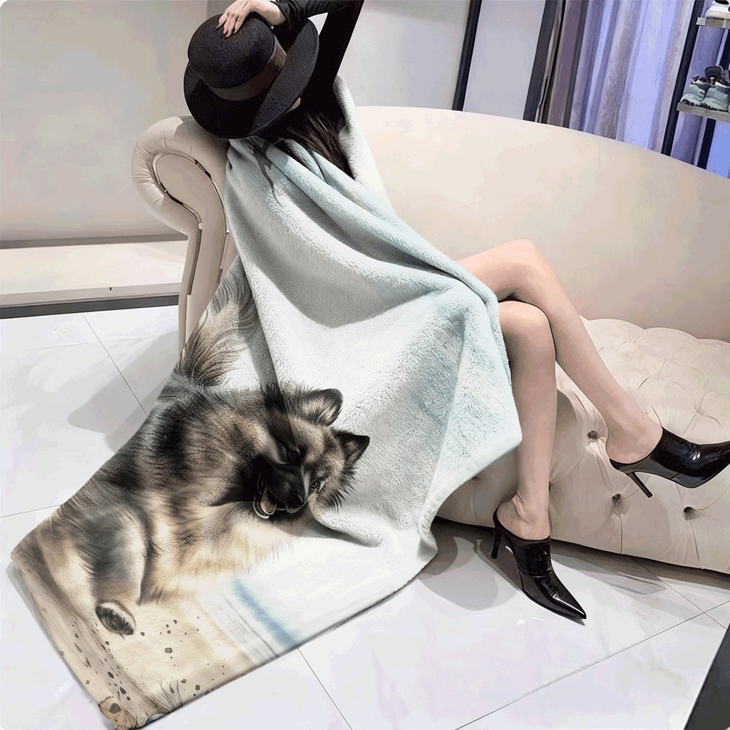 1pc Blanket Single Sided Printed Blanket Keeshond Dog Super Soft Cozy Throw Blanket for Sofa for Home Office Lunch Break
