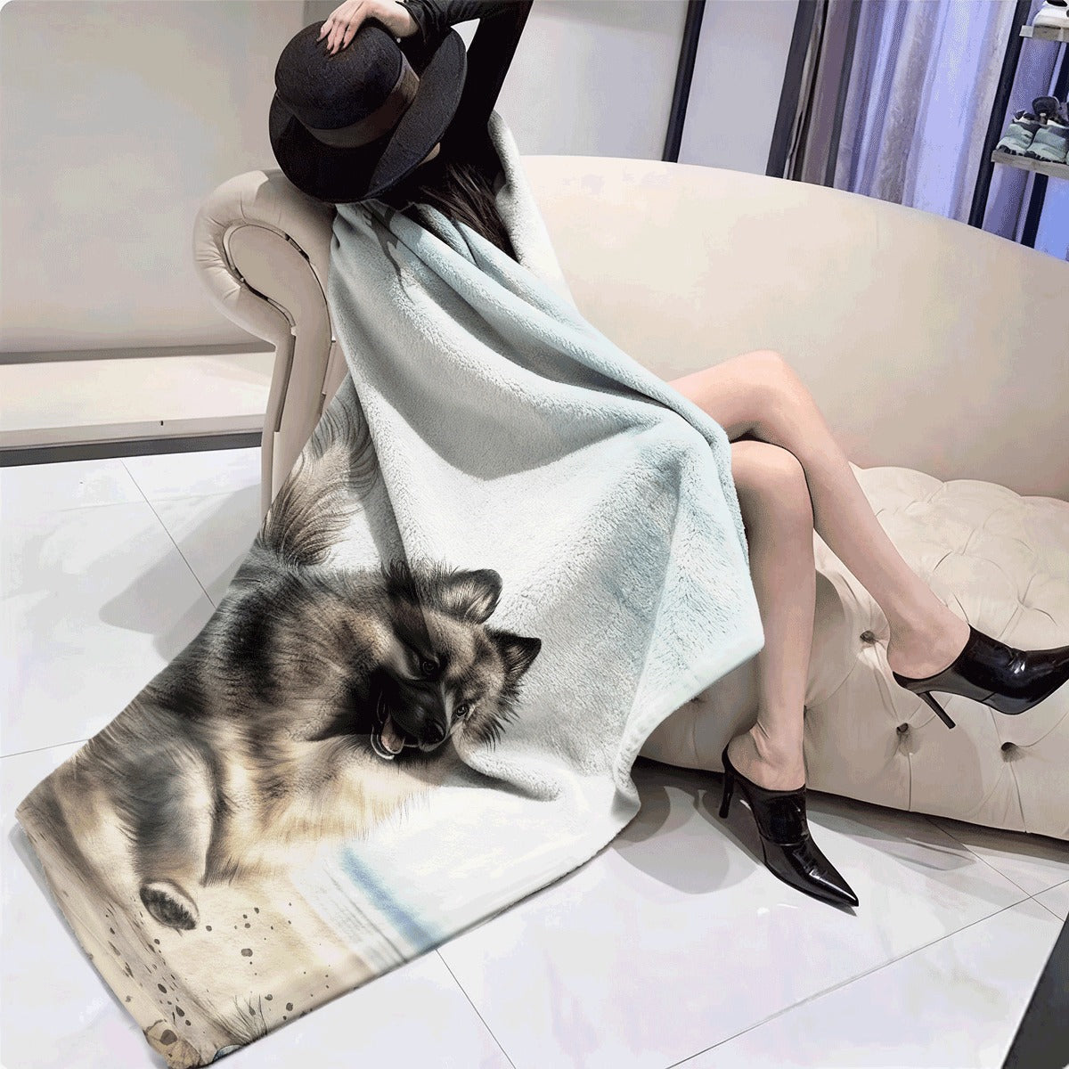 1pc Blanket Single Sided Printed Blanket Keeshond Dog Super Soft Cozy Throw Blanket for Sofa for Home Office Lunch Break