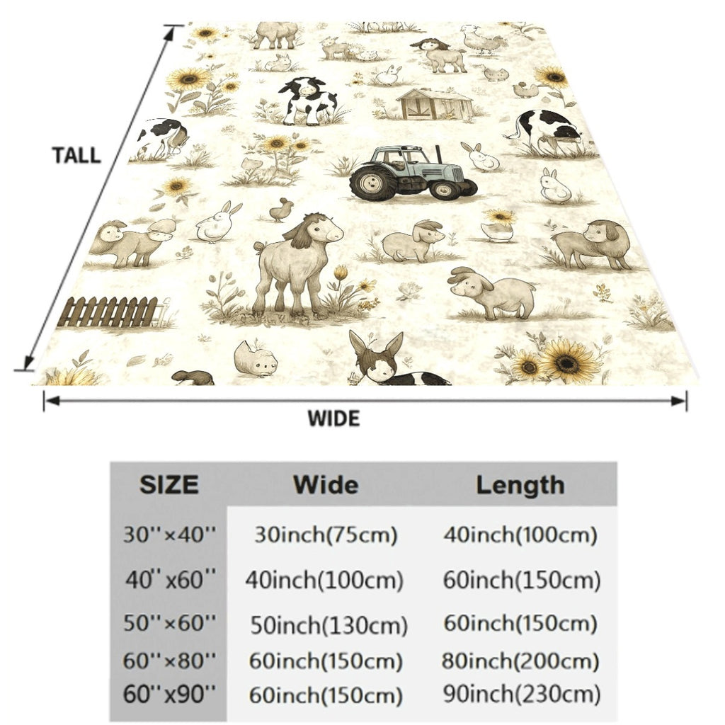 1pc Farm Animal Theme Ultra Soft Flannel Blanket Beige with Cute Cows Bunnies Tractor Sunflower Pattern Cozy All-Season Sofa Throw Comfortable Decorative Blanket for Home And Nursery
