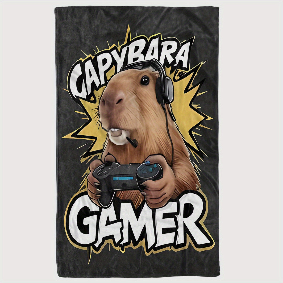 1pc Cartoon Flannel Blanket Featuring a Casual Capybara Game Design with Headphones And a Controller. This Soft And Warm Cozy Blanket Is Perfect for The Sofa,, Or Office, And Makes a Great Small Throw Or Nap Blanket