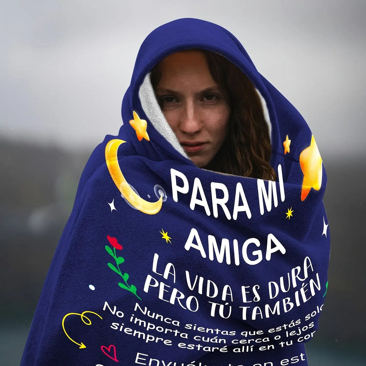 Flannel Blanket for Women Featuring a Starry Night Design with Stars And a Moon, Accompanied by Uplifting Spanish Quotes. This Soft Blue Blanket Is Perfect for Any Season And Makes a Great Gift for Christmas, Birthdays