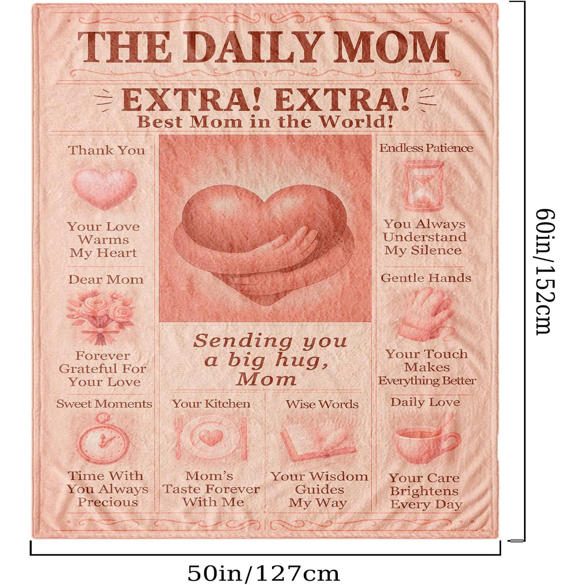 Mom Blanket Gifts- Cozy Flannel Throw Blanket 60x50 for Birthday Gifts, Thoughtful Gifts from Daughter or Son, Warm Hug Blanket with Sweet Message for Best Mom Ever