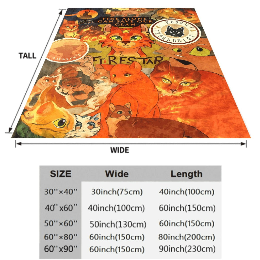 1pc Flannel Blanket Ultra-Soft Throw with for warrior Cats Firestar Theme Vibrant Cat Illustrations Cozy Warm Fabric for Sofa Perfect Gift for Warrior Cats Fans