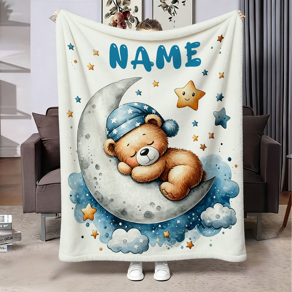 1pc Personalized Bear-Shaped Blanket Suitable for - Use - Custom Name/Text/Animal Print, Cozy Gift for &, Bedspread, Hand Washable Teddy Bear Blanket for Birthdays, Camping, and Decor