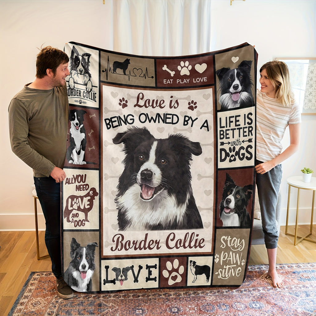 Cozy Border Collie-Themed Flannel Blanket- Soft, Breathable& Machine Washable, Contemporary Animal Print Design, Perfect Gift for Dog Lovers, All-Season Use, Dog Lover