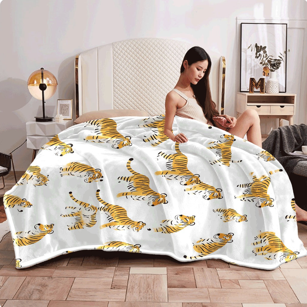 1pc Tiger Pattern Soft Flannel Blanket Orange And Black Tiger Prints Cozy All-Season Sofa Throw Blanket Machine Washable