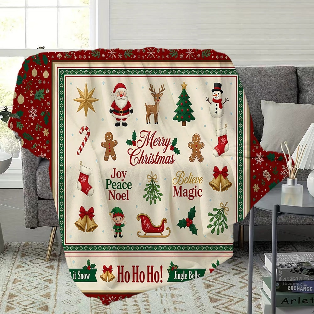 1pc, 1pc Christmas-themed Red and Beige Flannel Blanket, Soft, Comfortable, and Warm, with a Festive Decorative Style Design, Durable Plush Surface, All-season Universal Sofa Blanket, Warm Throw Blanket, Multiple Sizes Available, Suitable for Living