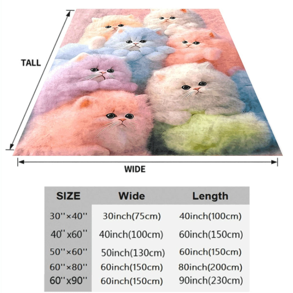 1pc Cute Colorful Fluffy Kittens Flannel Blanket Pastel Pink Background Soft Cozy for Sofa Adorable Cat Design All-Season Throw