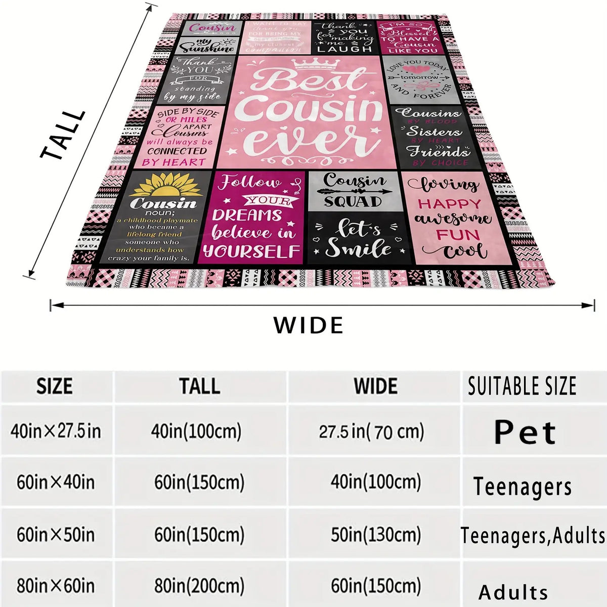 [Women's Blanket] 1pc Cousin Gift Women's Soft Flannel Blanket- Gifts for Female Cousin- Cousin Birthday Gift Ideas, Thoughtful Present, Sentimental Keepsake, Cozy Aesthetic, Stylish Blanket, Durable Blanket, Highquality Flannel, Warm Blanket