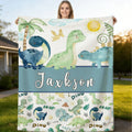 Personalized Custom Name Blanket, Outdoor Enthusiast Gift Plush Blanket, All-Season Universal Gift Blanket, Cartoon Little Dinosaur Fleece Blanket, Suitable for Home And Travel, Comfortable Personalized Blanket