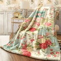 1pc One Rose and Patchwork Warm Romantic Style Pattern Printed Flannel Blanket Fashionable Soft Warm Suitable for All Seasons Multifunctional Gift Print Blanket Perfectly Fits Sofa Office