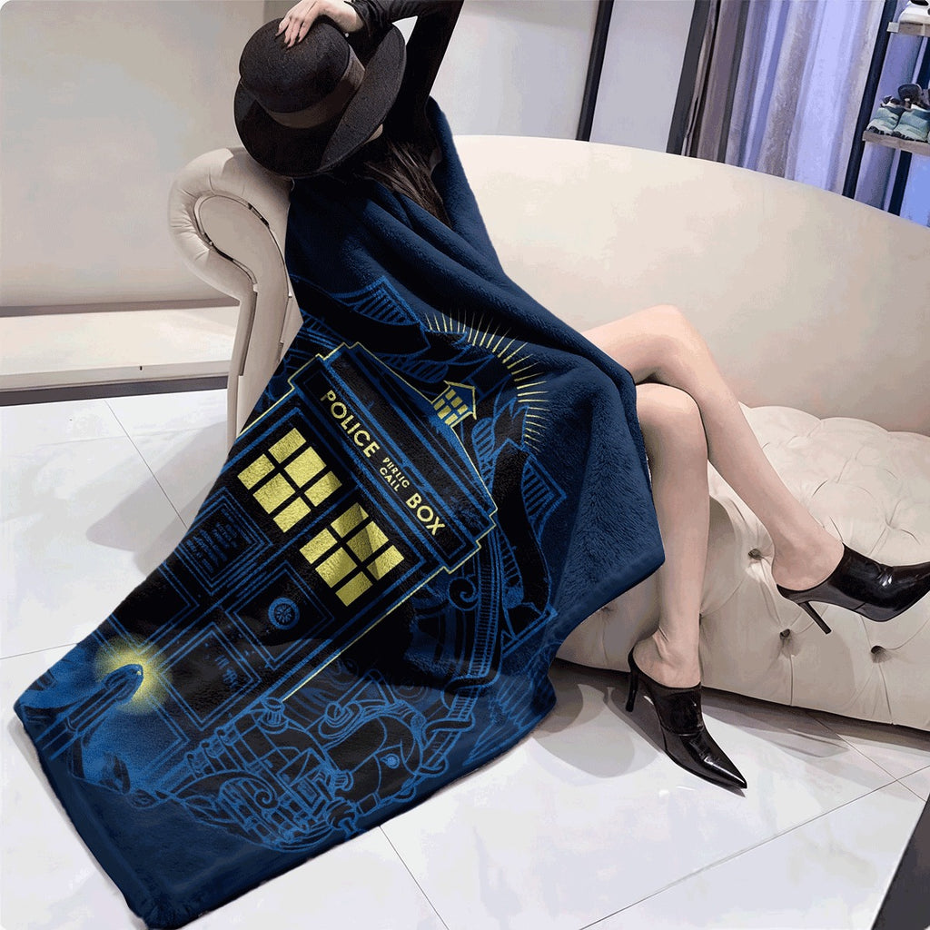 1pc Digital Print TARDIS Art Throw Blanket Soft Flannel Fleece Non- Polyester Fabric Anime Theme Glam Style All-Season Comfort for Sofa Office Camping & Travel Creative Pattern