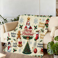 1pc, Santa And Reindeer Pattern Flannel Blanket, Soft Comfortable Warm, Beige Holiday Design, Durable Plush, All-Season Sofa Blanket, Warm Cover, Multiple Sizes Available, Suitable for Living Room Sofa, Bedroom, Reading Corner, Holiday Parties