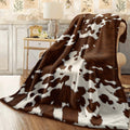 1pc Cowhide Print Blanket Soft Flannel Spread Suitable for Sofa Office & Travel Brown & White Cowhide Pattern All-Season Cozy Machine Washable Gift Choice