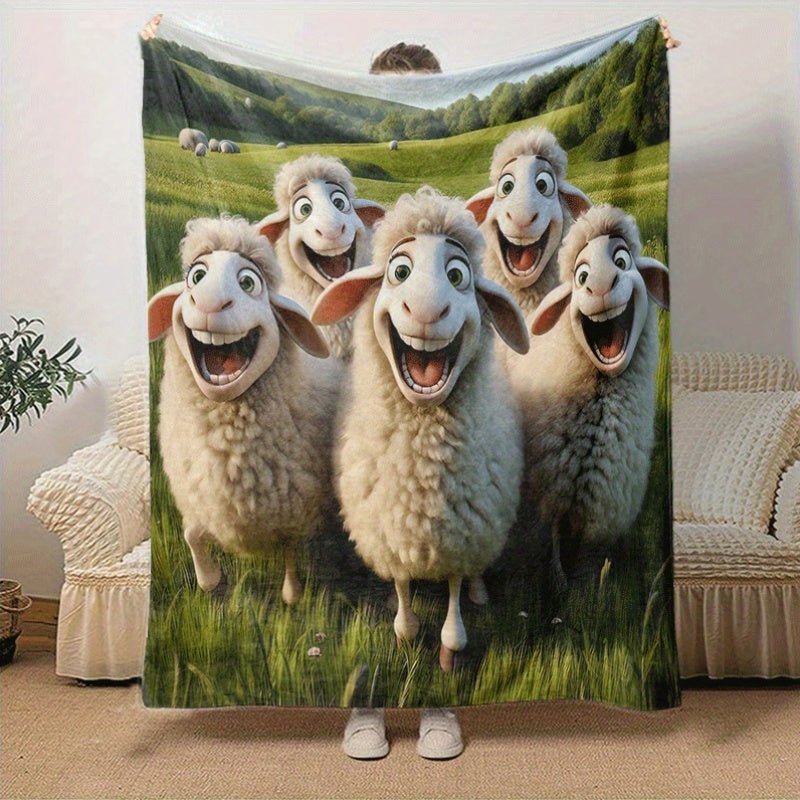 1pc 2D Printed Fleece Pastoral Style Sheep Blanket, Cute Cartoon Sheep Pattern Design - Soft, Warm, And Comfortable, Lightweight And Durable, Multiple Sizes Available, Ideal for Holiday Gatherings, Living Room Leisure, Bedroom Warmth, Office Nap