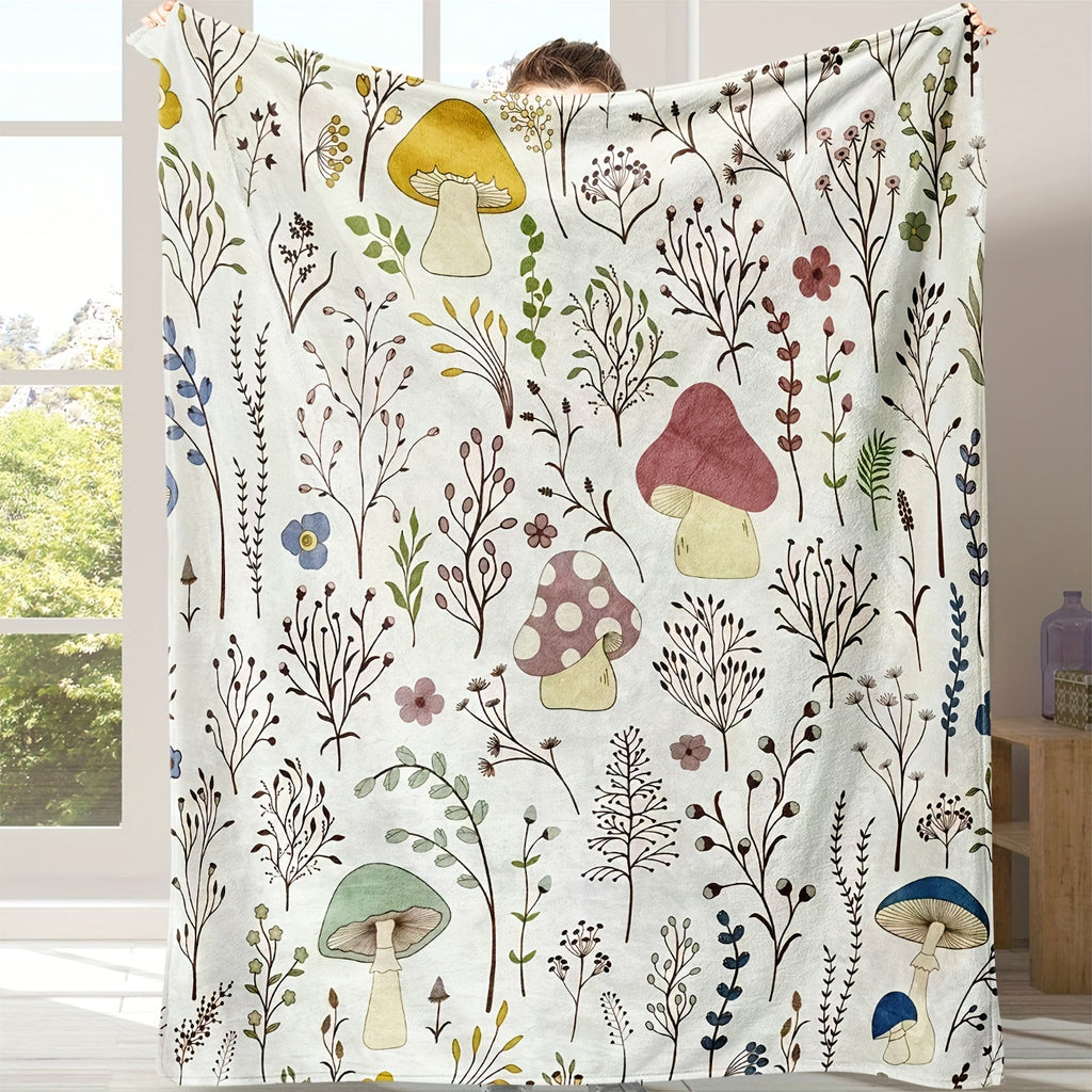 Cozy Mushroom Pattern Flannel Throw Blanket- Soft, Warm& Lightweight for Couch,, Travel, and Office Use- Perfect Gift Idea