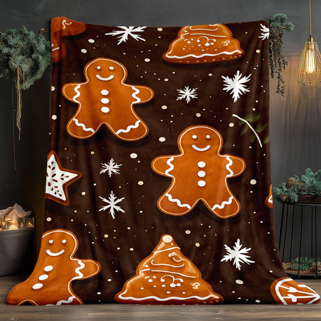 1pc Gingerbread for Man and Snowflake Christmas Themed Brown Flannel Large Blanket, Holiday Decorative Design, Large Plush Throw Blanket, Suitable for Weekend Sofa Naps, Bedroom Bed Use, and Seasonal Home Use