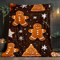 1pc Gingerbread for Man and Snowflake Christmas Themed Brown Flannel Large Blanket, Holiday Decorative Design, Large Plush Throw Blanket, Suitable for Weekend Sofa Naps, Bedroom Bed Use, and Seasonal Home Use