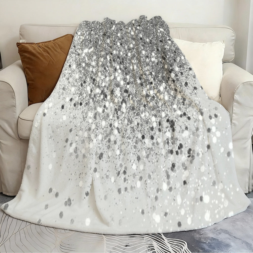 1pc Silvery Starlight Pattern Blanket, Modern Minimalist Design, Soft Plush Surface, Lightweight and Durable Flannel Material, Available in Multiple Sizes, Perfect for Holiday Gatherings, Living Room Lounging, Bedroom Warmth, Study Reading, and Daily