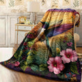 1pc Bohemian Style Colorful Hummingbird And Floral Print Flannel Blanket Soft Warm All-Season Throw for Sofa Office And Travel Vibrant Mixed Colors Machine Washable Perfect Gift for