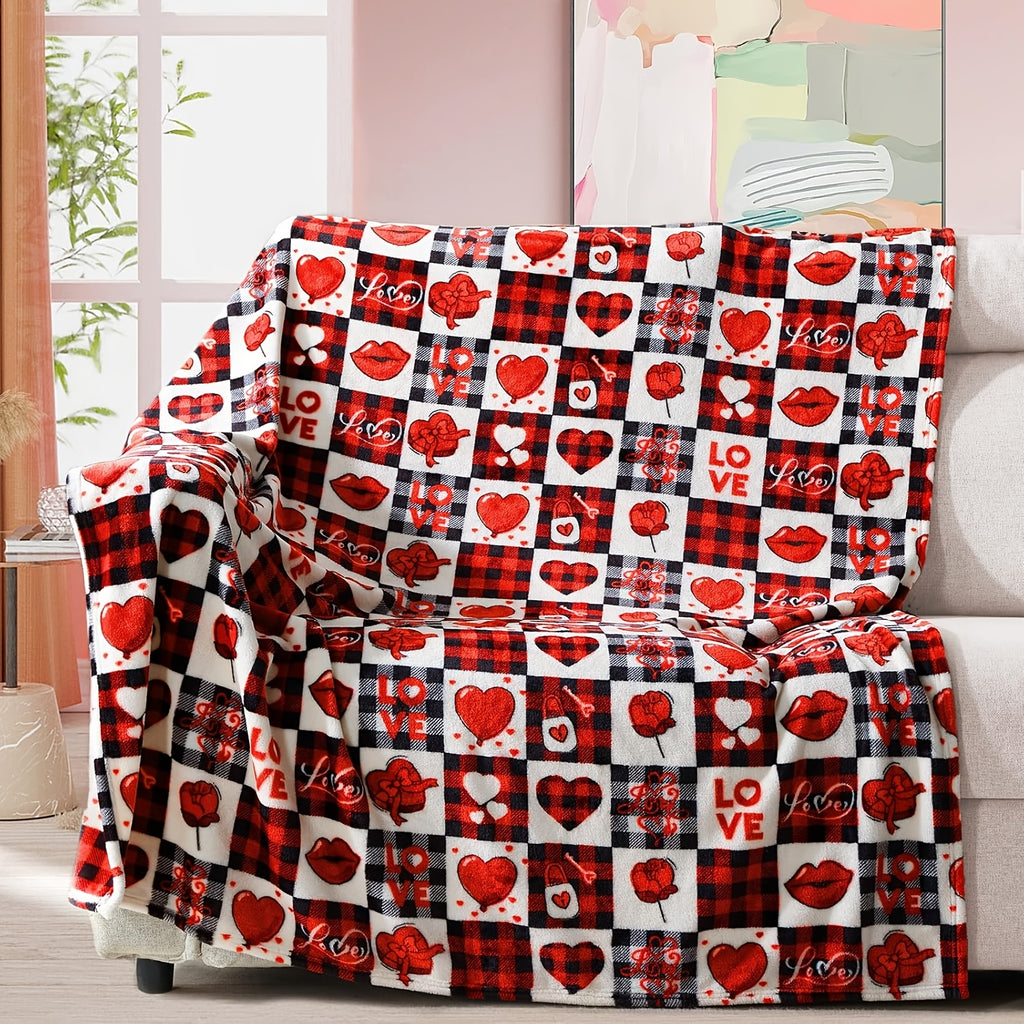 Valentine's Day Gift Blanket for Mom, Wife- Red Pattern Throw for Couch, Sofa or Bed- Decorative Plaid Luxury Flannel Lap Blanket- Super Cozy Comfy