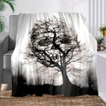 1pc Gothic Skull Tree Print Flannel Blanket- Soft and Warm Throw for Couch, Sofa, Office, Bed, Camping, and Travel- Multipurpose Holiday Gift for Halloween
