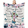 Inspirational Vintage Floral Flannel Throw Blanket with Uplifting Scripture Messages - Soft, All-Season Comfort for Sofa & TV, Perfect Religious Gift for Holidays, Birthdays, Anniversaries - Polyester, 280Gsm, Allseason Throw | Scripture Message Decor | S
