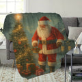 1pc, 2D Flat Santa Claus And Christmas Tree Theme Flannel Blanket, Soft Comfortable Warm, Red And Green Festive Design, Durable Plush Surface, All Seasons, Warm Throw Blanket, Suitable for Reading Time, Dorm Life, Weekend Sofa Nap
