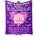 1pc Queen Birthday Flannel Blanket - Royal Purple with Pink & White Accents, Heartfelt Messages & Crown Design, All-Season Soft Throw Gift for Women, Mom, Daughter, Sister, Friends, Girlfriend, Sentimental Keepsake, Playful Design, Cozy Fabric, Keepsake I