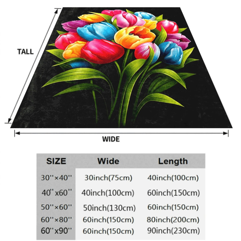 1pc Vibrant Colorful Tulip Bouquet Print Flannel Blanket Soft Cozy All-Season Throw for Couch Sofa Room Decor Beautiful Flower Design Warm Flannel Material