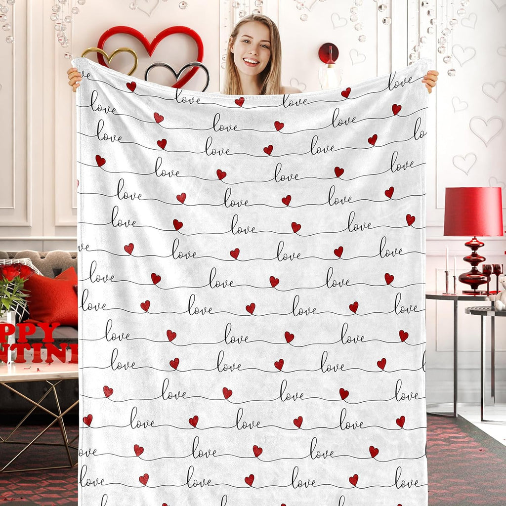 Valentine Throw Blanket Love Hearts Fuzzy Blanket 50 X 60 Inch Romantic Romance Sweet Flannel Blanket for Home Chair Sofa Bed Couch
