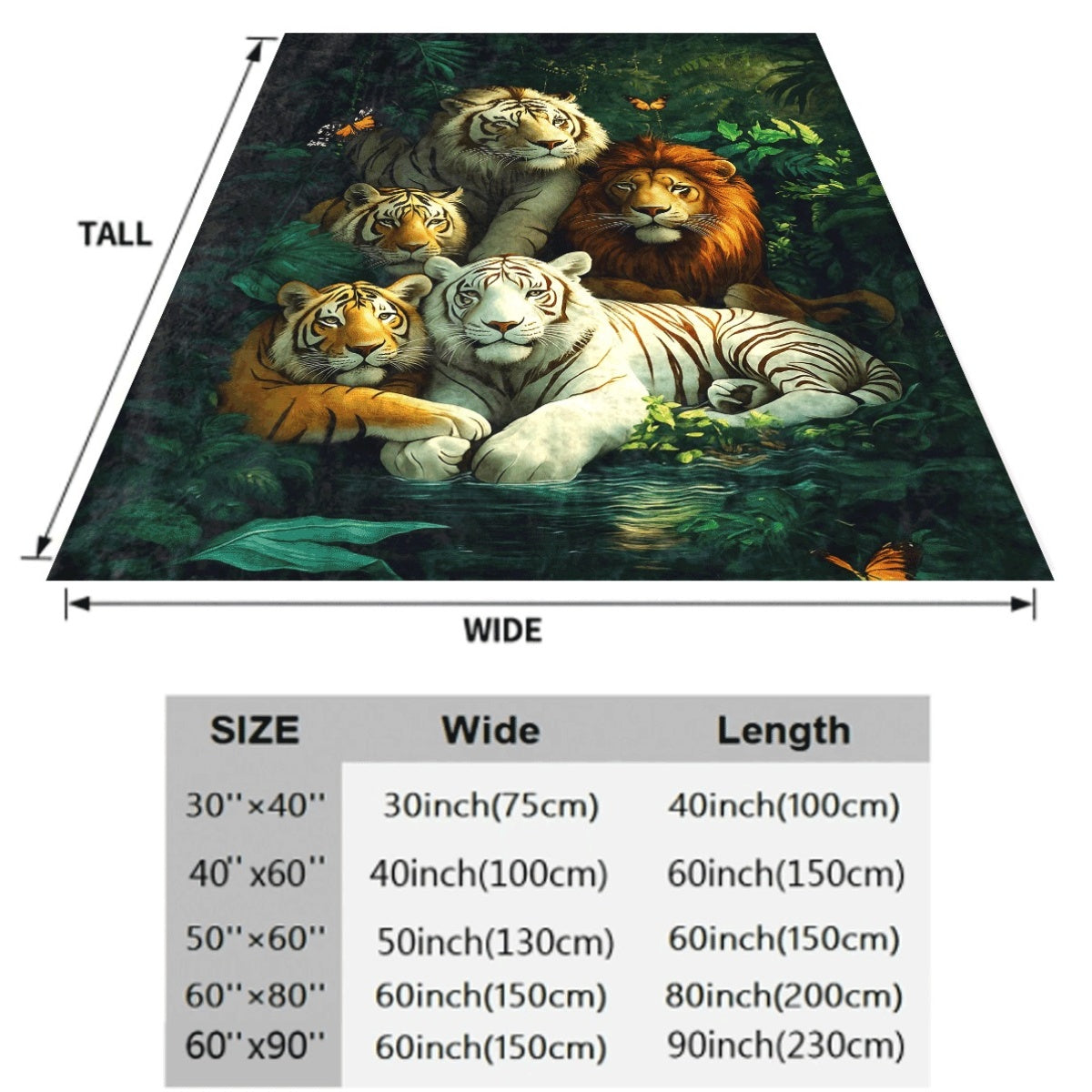 1pc Jungle Wildlife Flannel Blanket with Tigers Lion And Butterflies Vibrant Greenery Print Ultra-Soft Cozy Throw for Sofa All-Season Warm Decoration Machine Washable