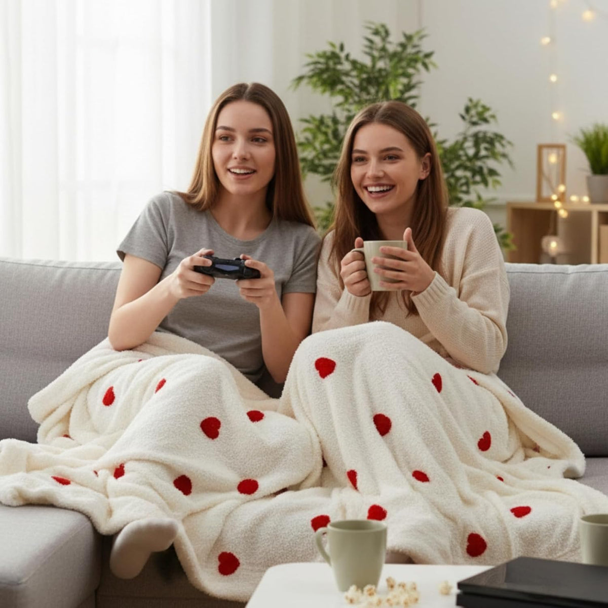 50 X 60 Inch Throw Blanket, Soft And Cozy, Fluffy Design, Perfect for Valentine'S Day. This Double-Layer Fuzzy Flannel Throw Is an Ideal Gift for Couples, Suitable for Bed, Couch, Sofa, And Living Room, Featuring a Red Heart Pattern