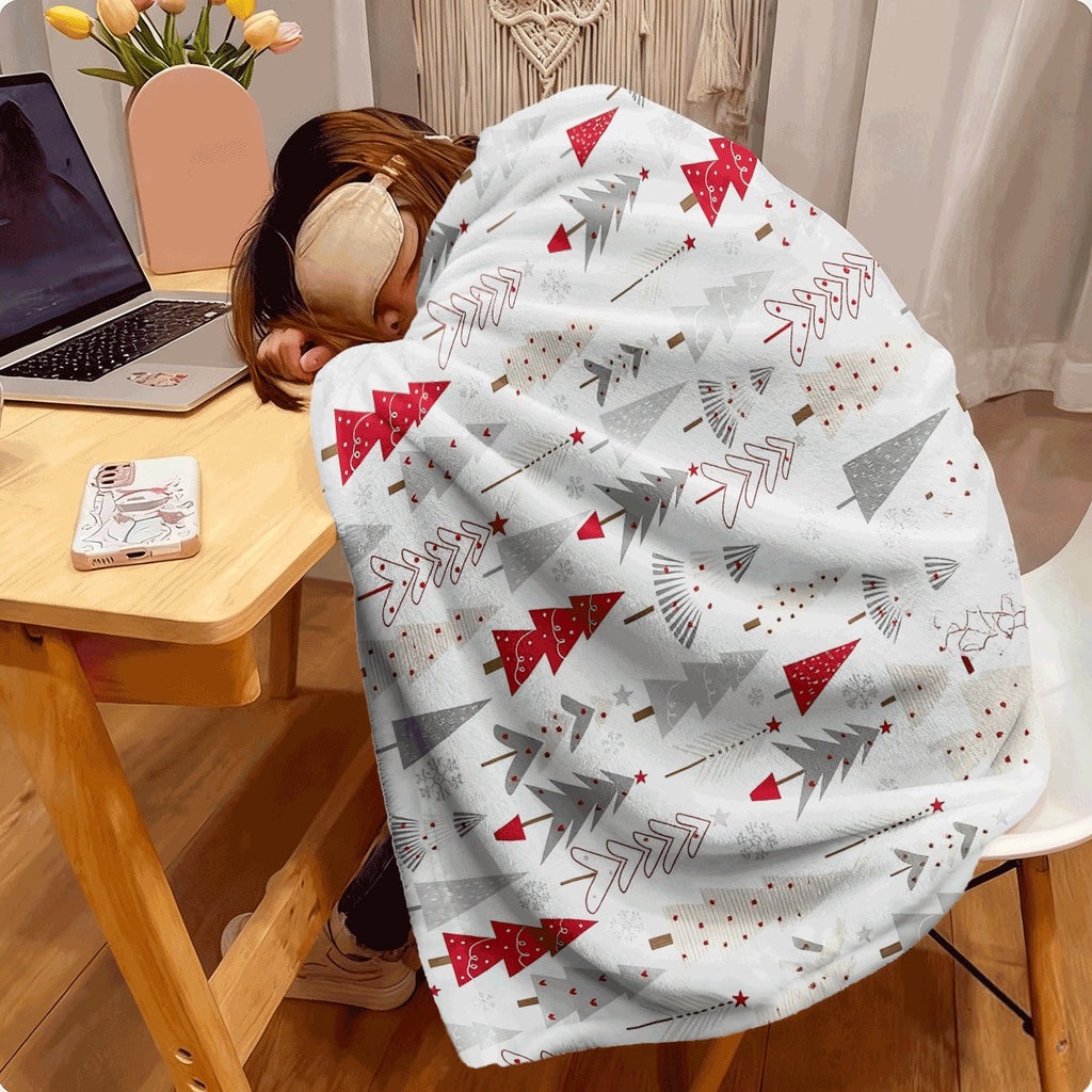 1pc Christmas Tree Pattern Flannel Blanket Soft Plush Flannel Throw with Colorful Christmas Trees & Snowflakes Cozy Warm Throw Blanket for Sofa Living Room All-Season Decorative Xmas Blanket