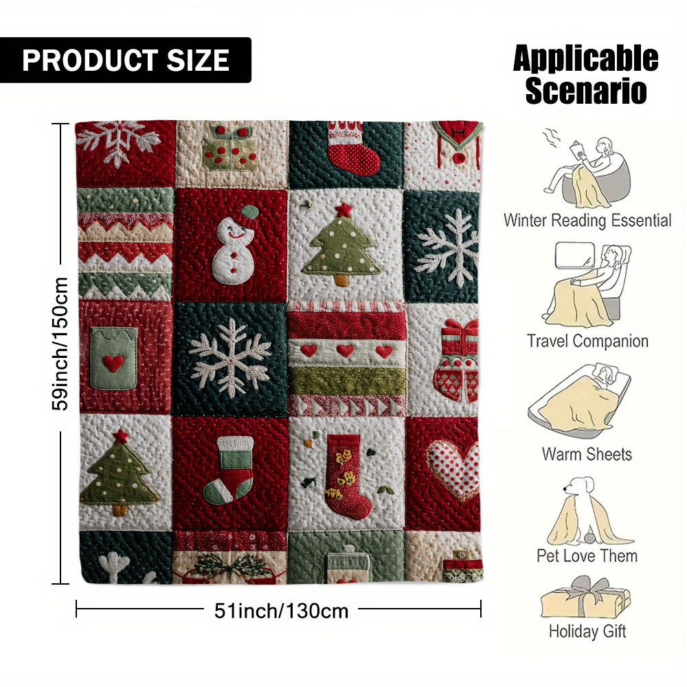 Christmas-Themed Snowman And Christmas Tree Pattern Flannel Blanket, Soft, Comfortable, And Warm, Red, Green, White Design, Durable Plush Surface, All-Season Bed Blanket, Warm Cover, Multiple Sizes Available, Suitable for Living Room Sofa