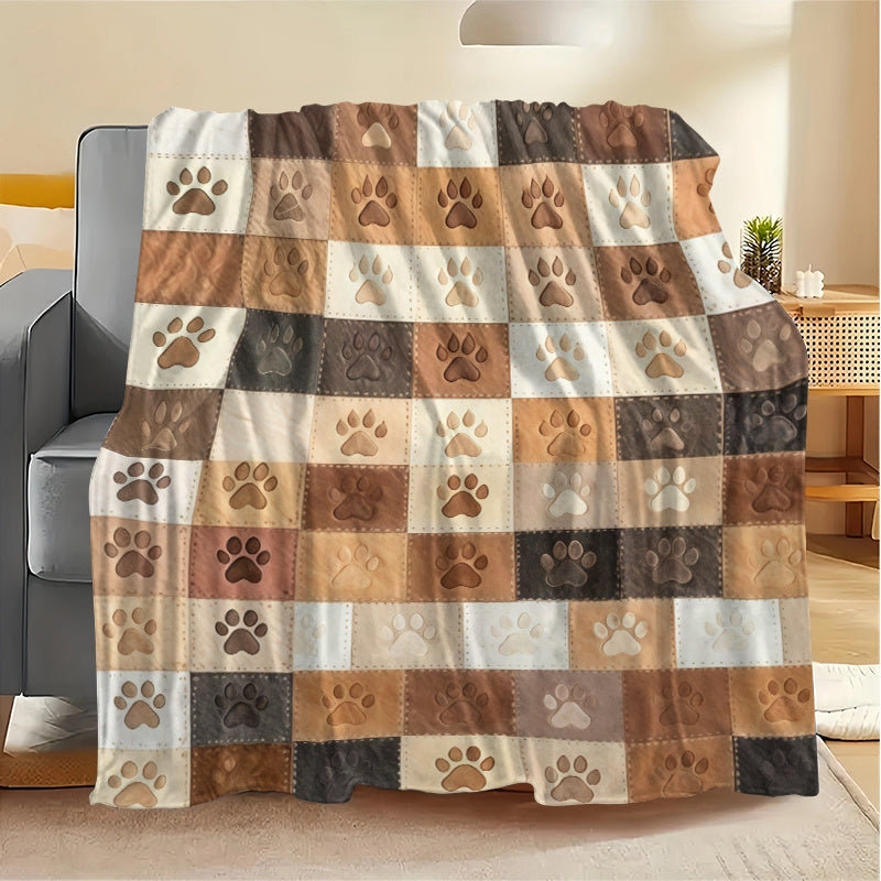 1pc of Ultra-soft Flannel Pet Paw Print Blanket - a Comfortable All-season Blanket Available in Brown, Brown-orange, Brown-yellow, and Brown-red Colors, with Patterned Styles. Suitable for Sofa,, Camping, and Travel - the Perfect Gift for Pet