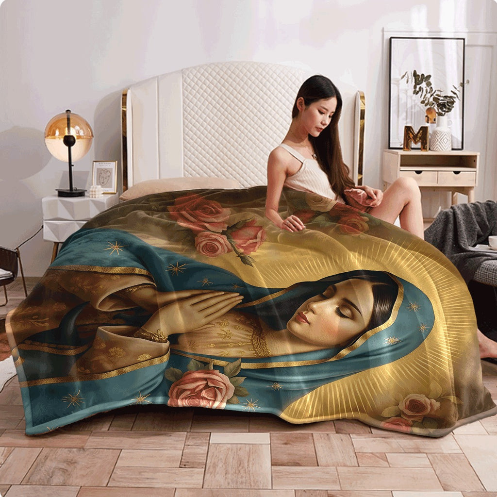 1pc Bohemian And Religious Flannel Blanket Super Soft All-Season Bedspread, HD Print Quilted-Like Texture, Catholic Gift for Sofa Or Bed Cover