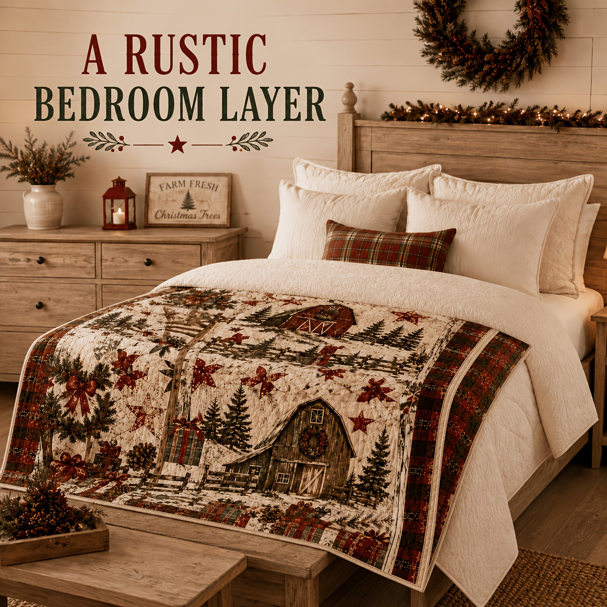 Blankets, Country Cottage Christmas Blanket Vintage Barn Pine Wreath Living Room Sofa Bedroom Lunch Break Blanket