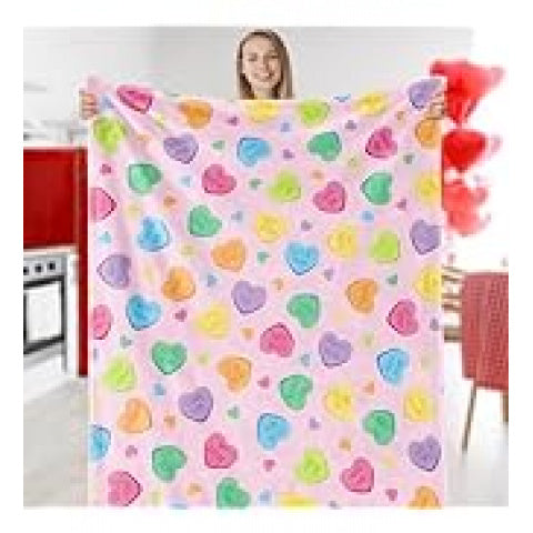 Valentine Fuzzy Blanket Love Heart Throw Blanket Red Cozy Flannel Blanket for Home Bed Sofa Couch Chair, 50 X 60 Inch