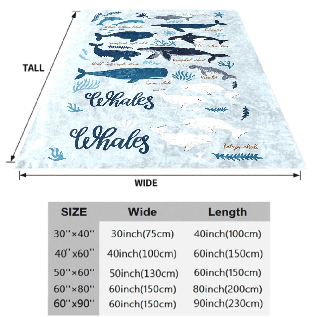 1pc Cozy Whale Pattern Flannel Throw Blanket Soft, Warm, And Versatile for Couch, Bed, Office, And Travel