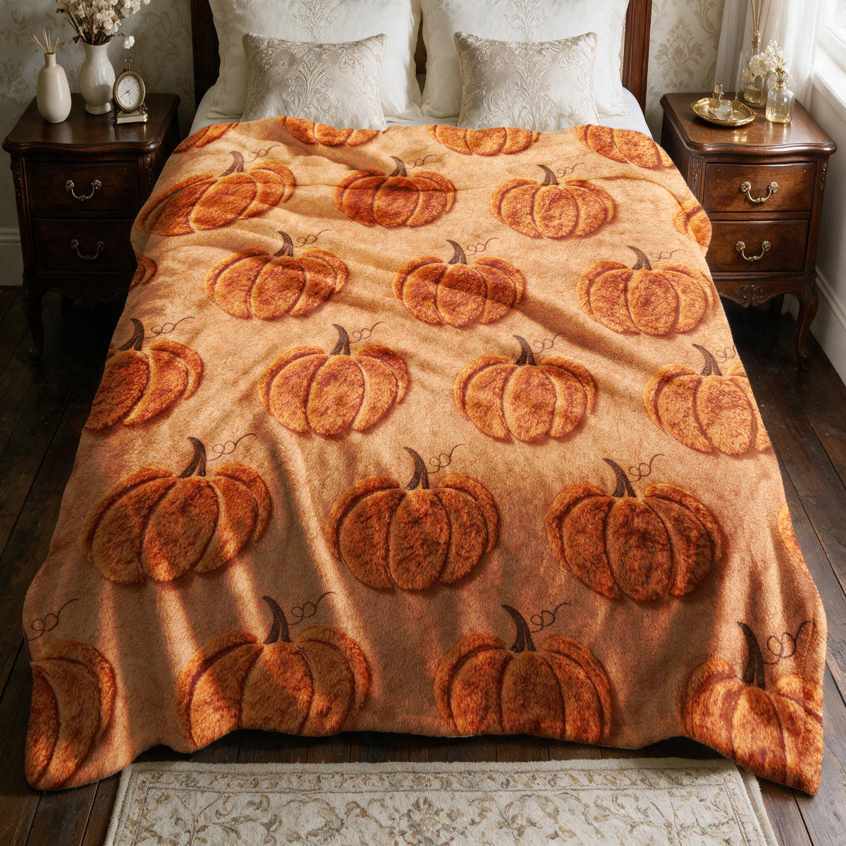 1pc Textured Pumpkin Theme Flannel Blanket - Large Size, Soft, Lightweight, And Warm, Suitable for All Seasons - Perfect for Bed, Sofa, Office, Camping, And Travel - Ideal Choice for Blankets, Perfect Gift for Family, Bedspread, Sofa Blanket