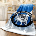 1pc A Purity Bakevor Bulldog Soft Flannel Throw Blanket Blue and White Logo Design All Season for Couch Sofa Comfortable Warm Plush Fleece Fabric Machine Washable