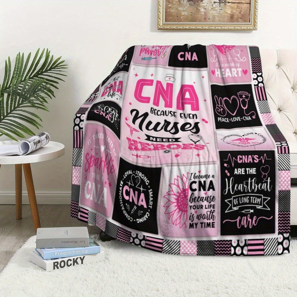Cozy CNA & Nurse Appreciation Flannel Throw Blanket Suitable for Sofa or Bed - Soft Warm Blanket with Nurse-Themed Messages, Perfect Gift for Nursing Assistants & Healthcare Heroes, Ideal for Nurses Week, 280gsm