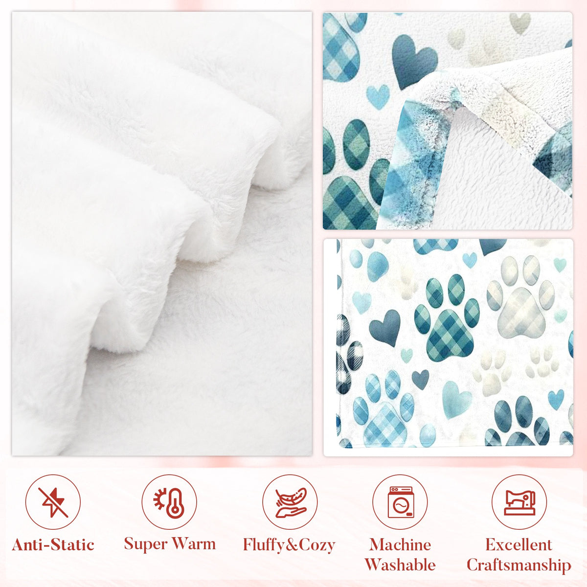 1pc Paw Print Flannel Blanket | Soft & Warm 280gsm Plaid Dog Paw Prints, All-Season Cozy Throw for Bed, Sofa, Living Room, Pet Lover Gift, Machine Washable, Contemporary for Home Decor, Suitable for Halloween, Christmas & Fall Decorations