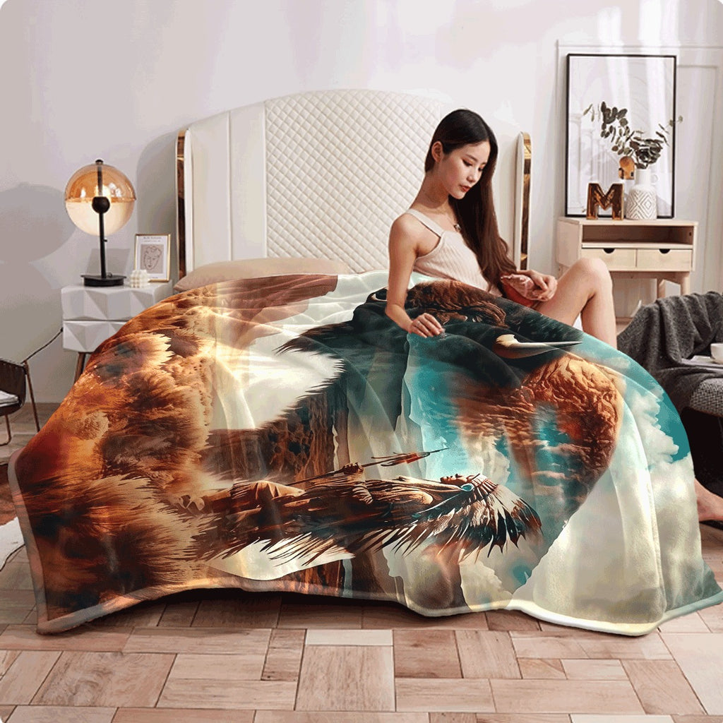 1pc Soft Yak Fleece Blanket with Tribal Pattern Machine Washable All-Season Comfort for Sofa Travel & Camping Perfect Gift for Nature Lovers Blanket for Travel Throw Vibrant Pri