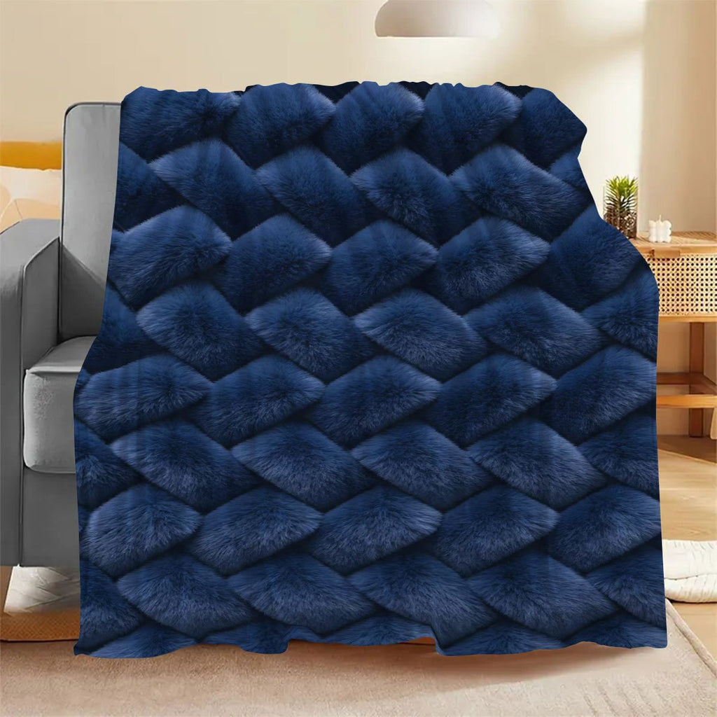 1pc 2D Printed Fleece Blue Diamond Pattern Blanket, Faux Fur Print Design - Soft, Warm, And Comfortable, Lightweight And Durable, Multiple Sizes Available, Ideal for Holiday Gatherings, Living Room, Bedroom, Office, All-Season Versatile Gift