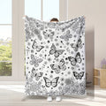 1pc Black and White Butterfly Floral Pattern Blanket, Butterfly Print Design, Throw Blanket, Soft Flannel Plush Surface, Lightweight and Durable, Multiple Sizes Available, Suitable for Holiday Decoration, Living Room Leisure, Bedroom Sleep