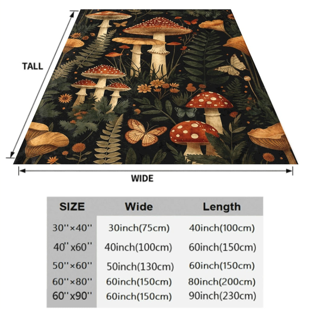 A Single Piece of a Cozy Flannel Blanket Designed for Autumn Woods, Featuring Designs of Mushrooms, Foliage, And Butterflies, Highlighting The Splendor of Nature'S Ecosystem, Soft And Comfy, Ideal for Various Uses
