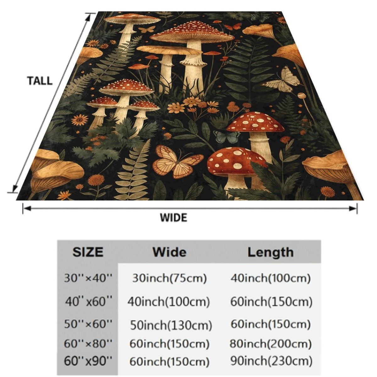 A Single Piece of a Cozy Flannel Blanket Designed for Autumn Woods, Featuring Designs of Mushrooms, Foliage, And Butterflies, Highlighting The Splendor of Nature'S Ecosystem, Soft And Comfy, Ideal for Various Uses